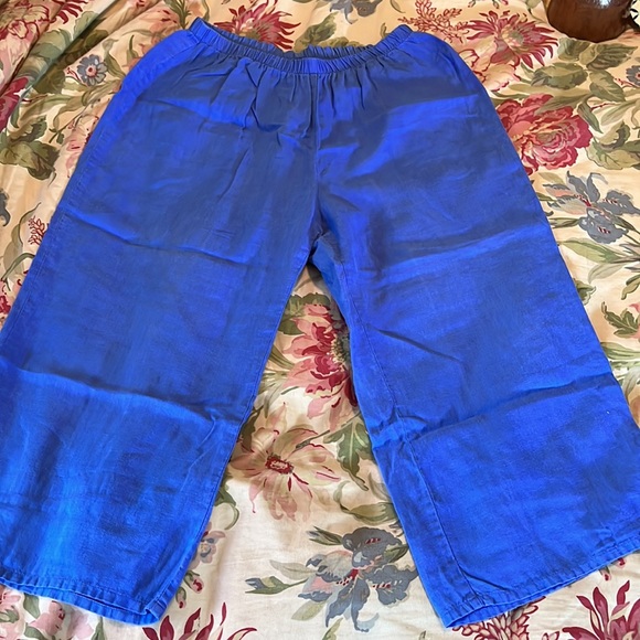 FLAX Size Small Lagenlook Pull-On Elastic Waist Pant Cornflower Blue 100% Linen - Picture 5 of 16